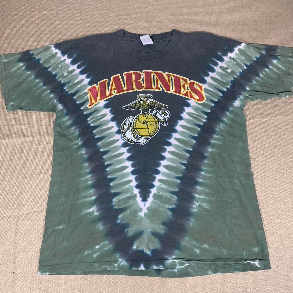 Vintage 90s Tie-Dye Marine Corps T-Shirt liquid blue- Size L